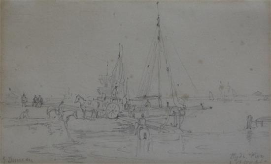 Edward Duncan (1803-1882) and Paul Sandby (1725-1809) Fishing boats at Ryde pier and Quarry workers, 5 x 8.5in. & 4 x 5in.